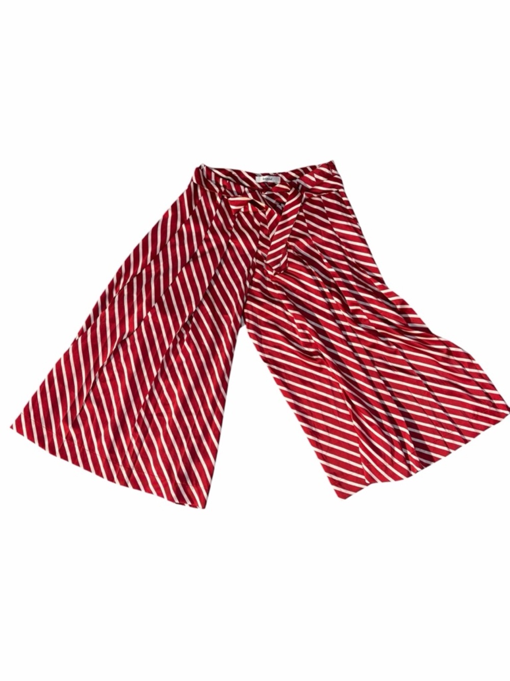 Red White Striped Satin Wide Leg Dress Pants High Rise Tie Waist Size 12